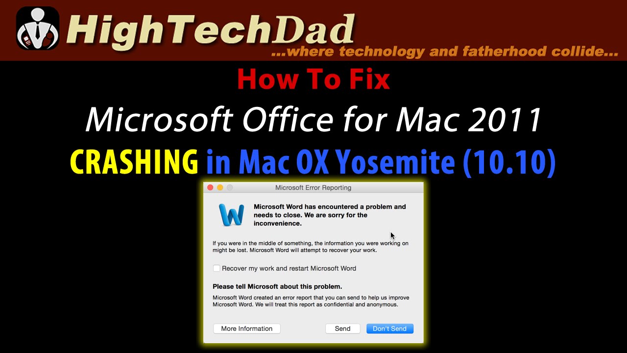 office updats for mac keeps crashing